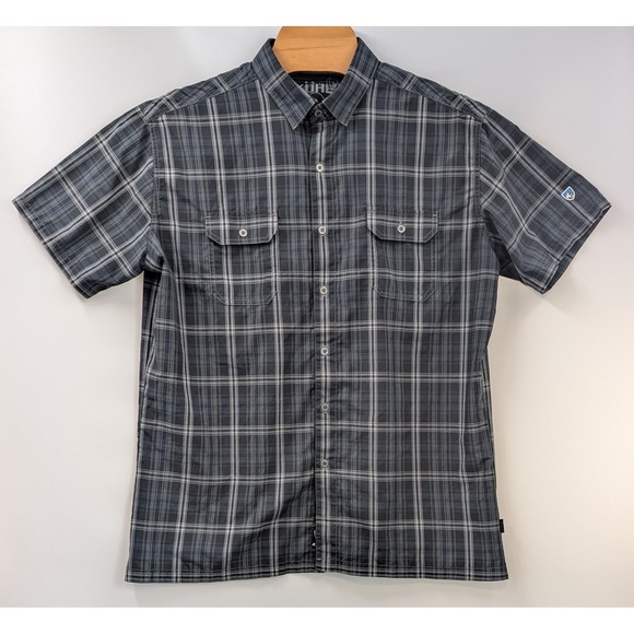 Kuhl Eluxur Plaid Shirt Mens XL Gray Blue Performance Short Sleeve Outdoor 7153 - Picture 2 of 9